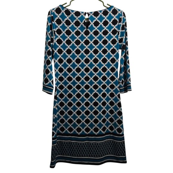 White House Black Market Women XS Black Blue Geometric Shift Dress - Picture 2 of 15